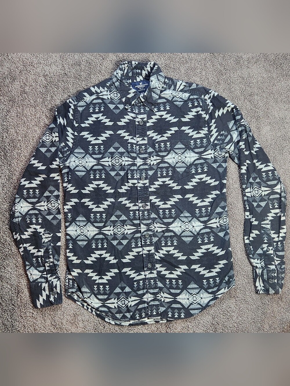 Grey Geometric American Eagle Flannel Shirt